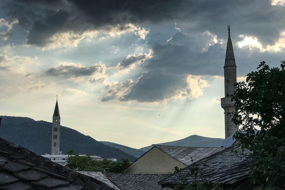 Catholic Steeple on West side, Minaret on East Side