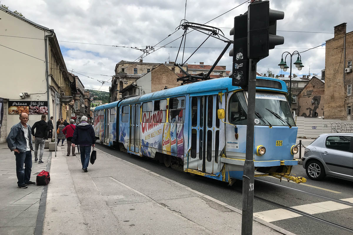 One of the colorful trams
