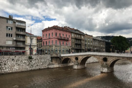 Latin bridge with the cafe (now museum) where WW1 was triggered