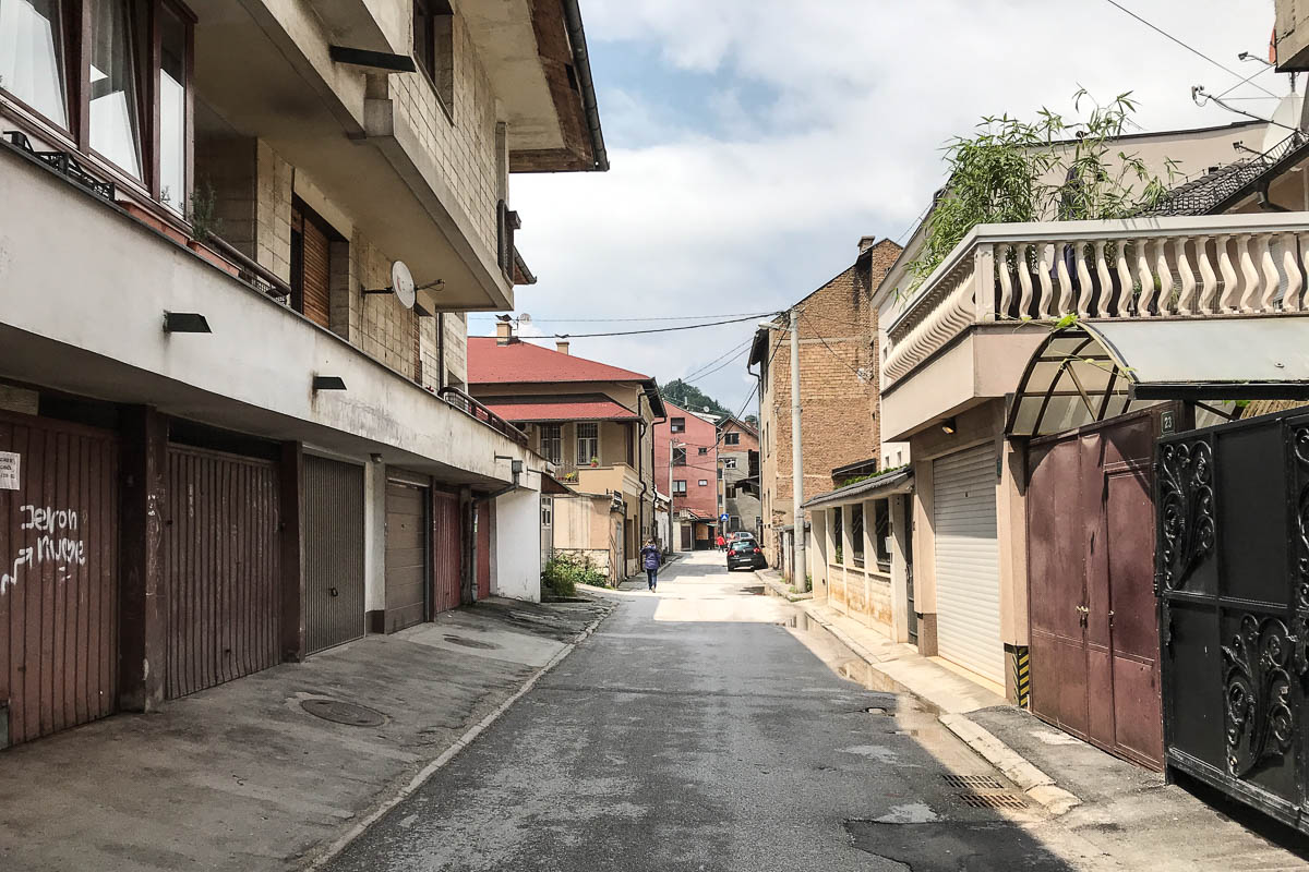 Our Airbnb on the left. The street we walked down into town.