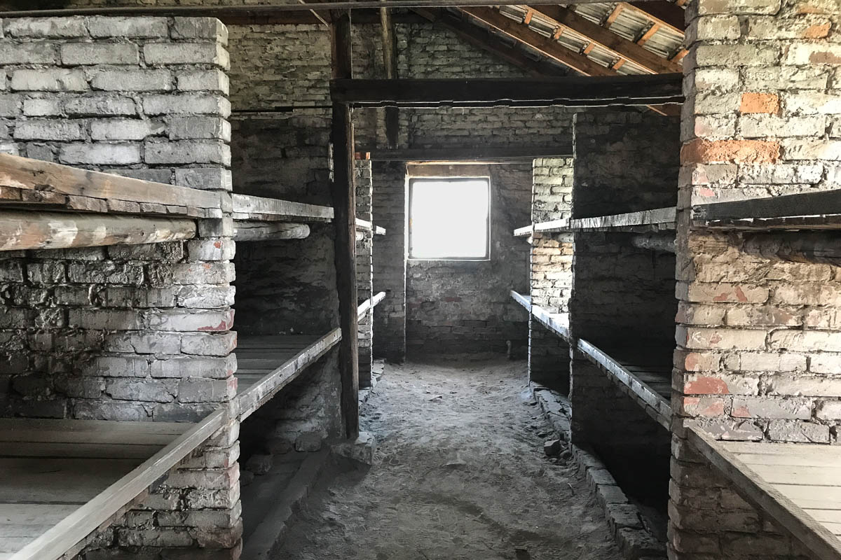 Birkenau barrack, prisoners slept three or four deep in every bunk
