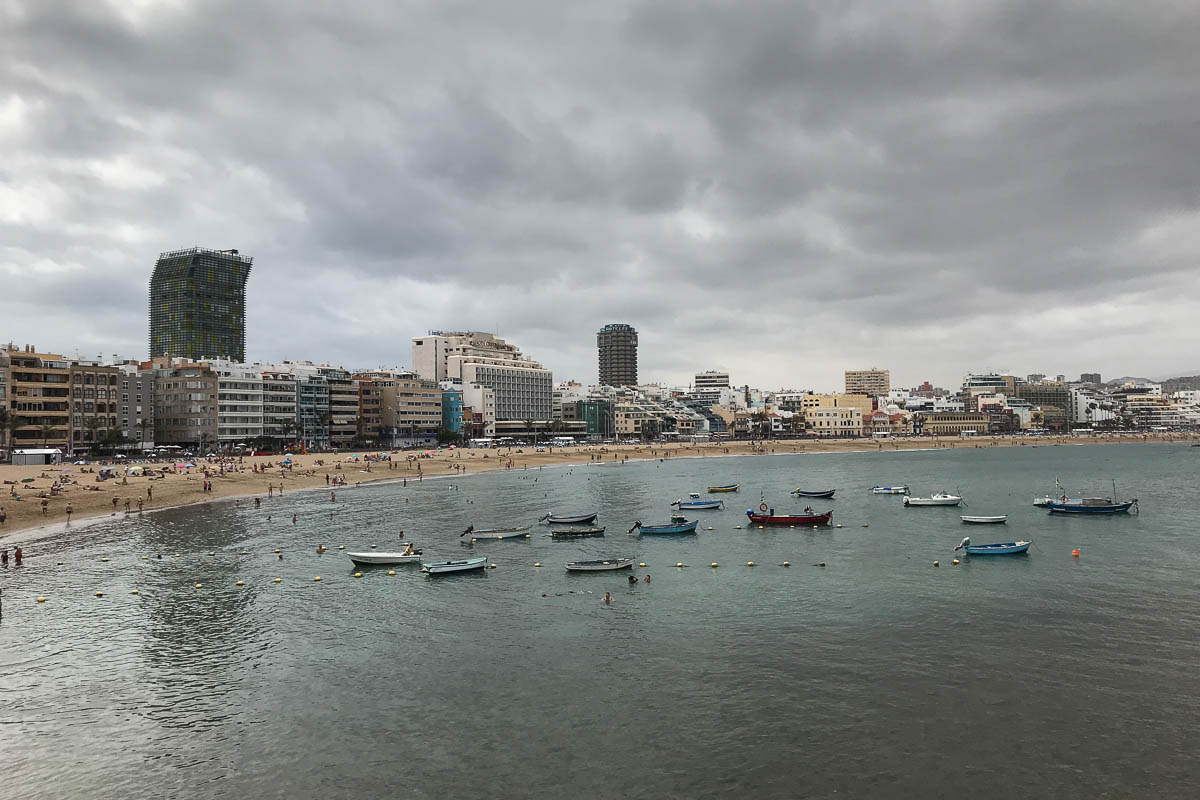 Las Canteras Beach looking south with its morning cloud cover