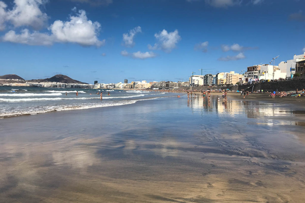 South Side of Las Canteras beach. No reef protection so the waves are larger on this part of the beach