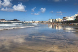 South Side of Las Canteras beach. No reef protection so the waves are larger on this part of the beach