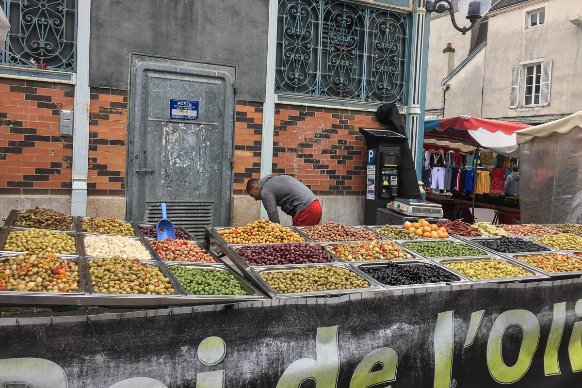 One of the vendors outside Les Halles, an olive lovers paradise