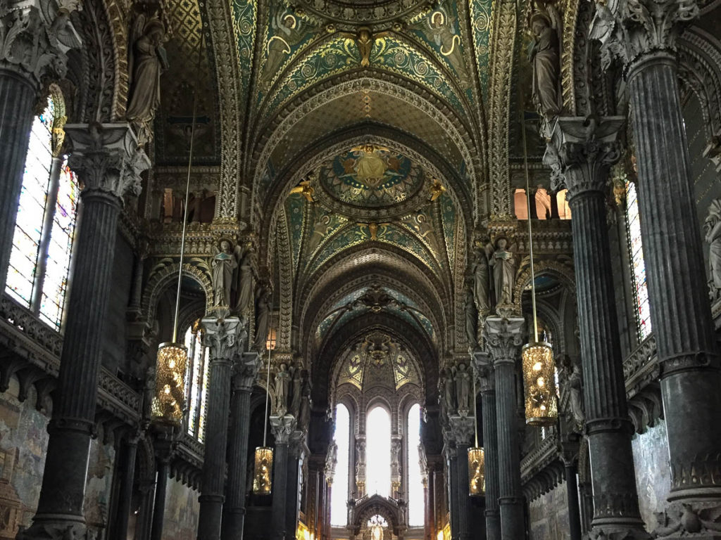 Inside Basilica of Notre-Dame de Fourvière quite ornate