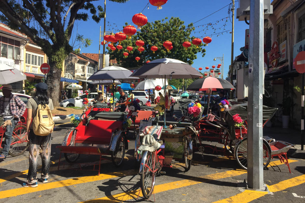 In old town lots of pedicycles