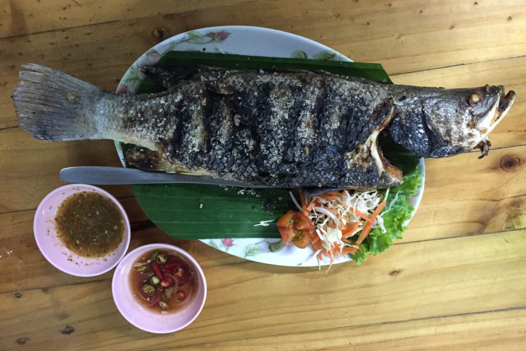 Grilled fish rubbed with salt that is available all over  Thailand